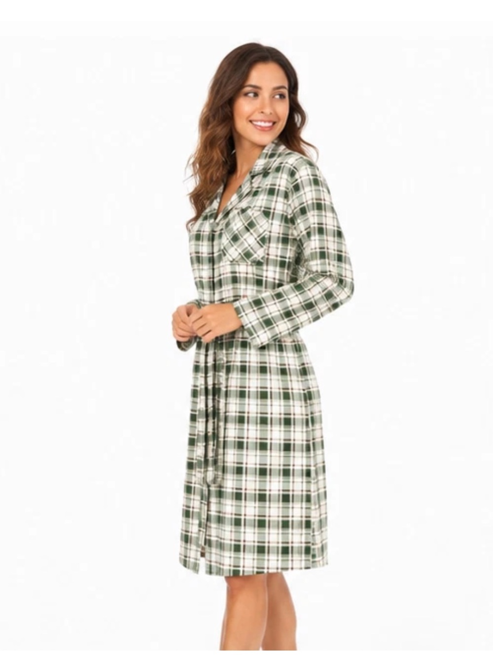NWT! Adrienne Vittadini Green & White Plaid Tie-Waist Flannel Shirt Dress Sz XL